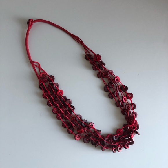 Woven / Wood Bead mixed material necklace